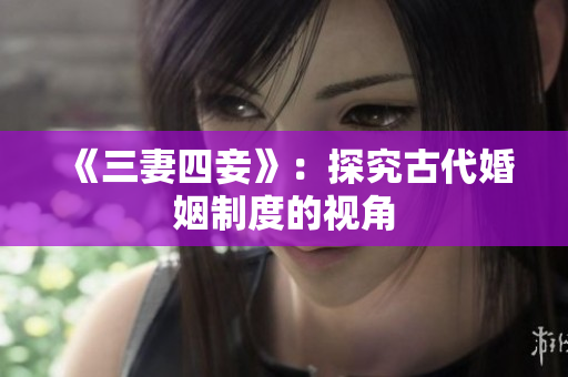 《三妻四妾》：探究古代婚姻制度的视角